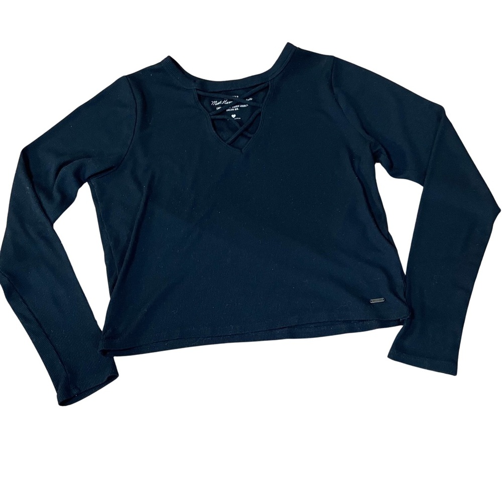 Hollister Must Have Collection Womens Black Top Long Sleeve Ribbed V-Neck Shirt